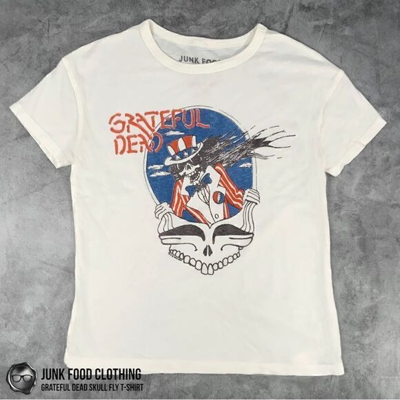 JUNK FOOD CLOTHING GRATEFUL DEAD SKULL FLY TEE IN WHITE UNISEX KIDS SIZE S, M, L - Picture 2 of 11